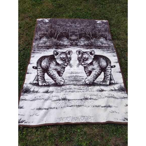 Vintage Lintex International Lion Print Blanket 74"X55" Made In Spain - Picture 1 of 6